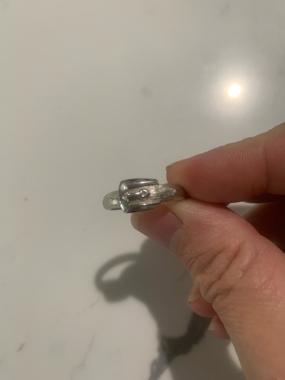 Vintage Silver Tone Metal Ring with Buckle Size 9